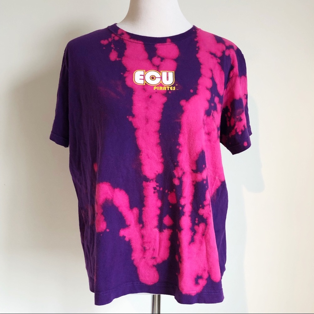 NCAA East Carolina University Purple Bleached Dye Pink Graphic Tee, size XL Jr.